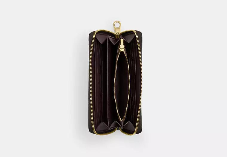 Coach Signature Canvas Long Zip Wallet – Dark Brown