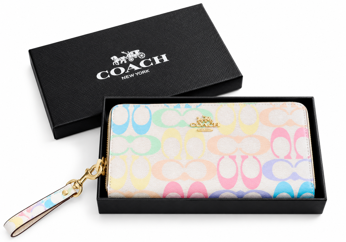 Coach Signature Canvas Long Zip Wallet – Dark Brown